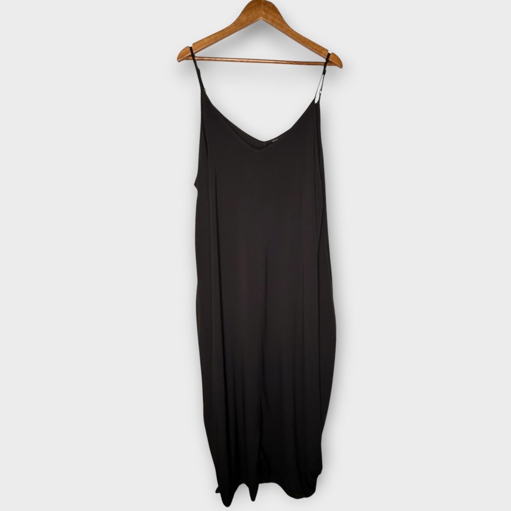 City Chic Black Maxi Dress Adjustable Straps Pockets Beach Coverup Size 20 2X